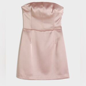 H&M light pink satin mini strapless tube top dress